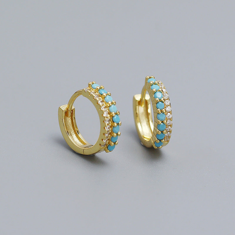 Pendientes trepadores geométricos de plata de ley S925 con circonitas y doble fila de incrustaciones de colores mezclados para mujer