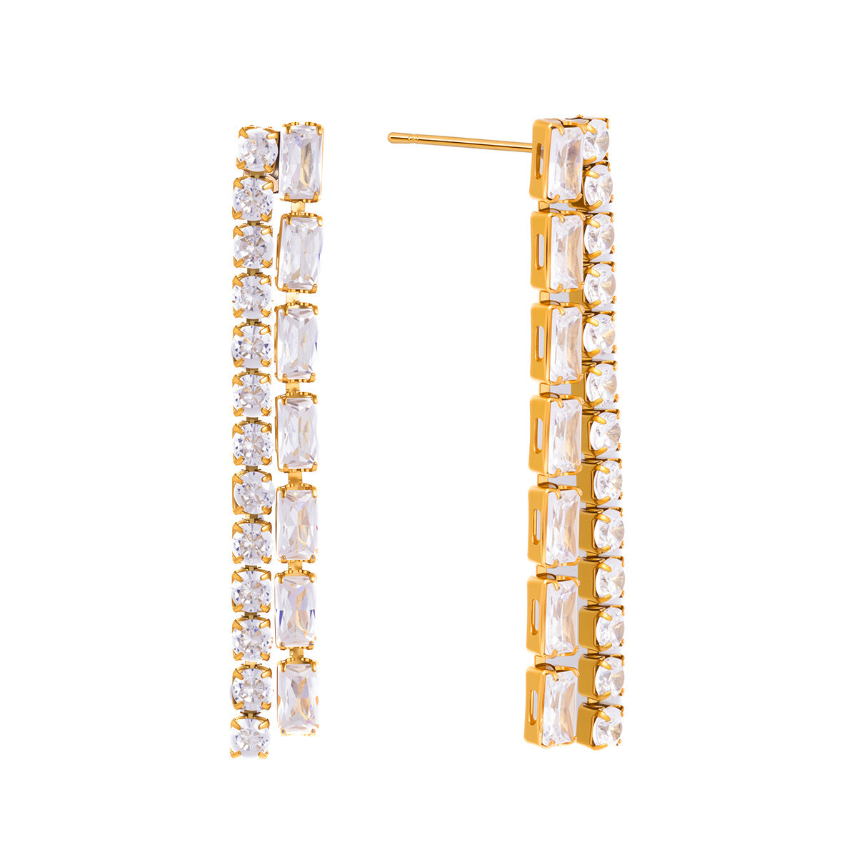 Minimalist Luxury Geometric Stainless Steel Plated Cubic Zirconia Stud Earrings for Women