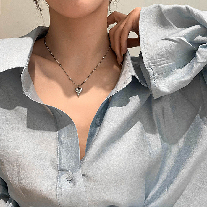 Minimalist Heart-Shaped Titanium Steel Plated Necklace with Irregular Design for Women