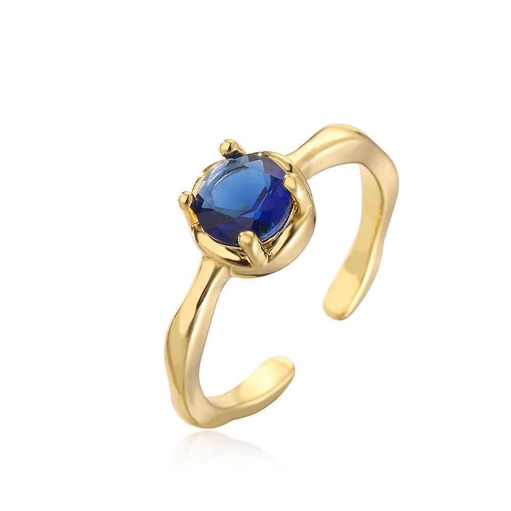 Vintage Geometric Open Ring for Women Made of Brass with Gold Plating and Micro-Paved Zirconia