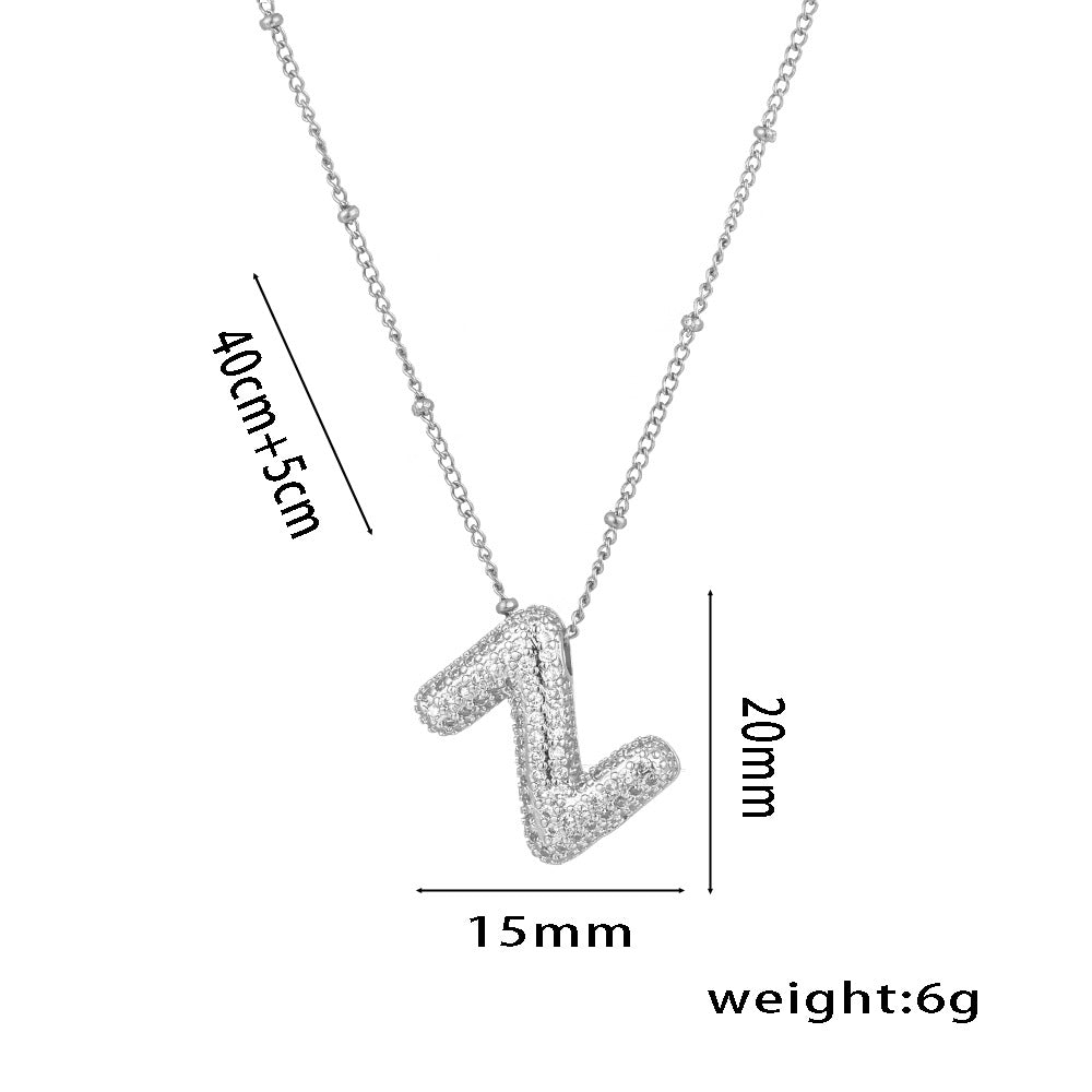 Minimalist Geometric Letter Pendant Necklace in Titanium Steel with Rhinestone Inlay and White Gold Plating on Snake Chain for Women