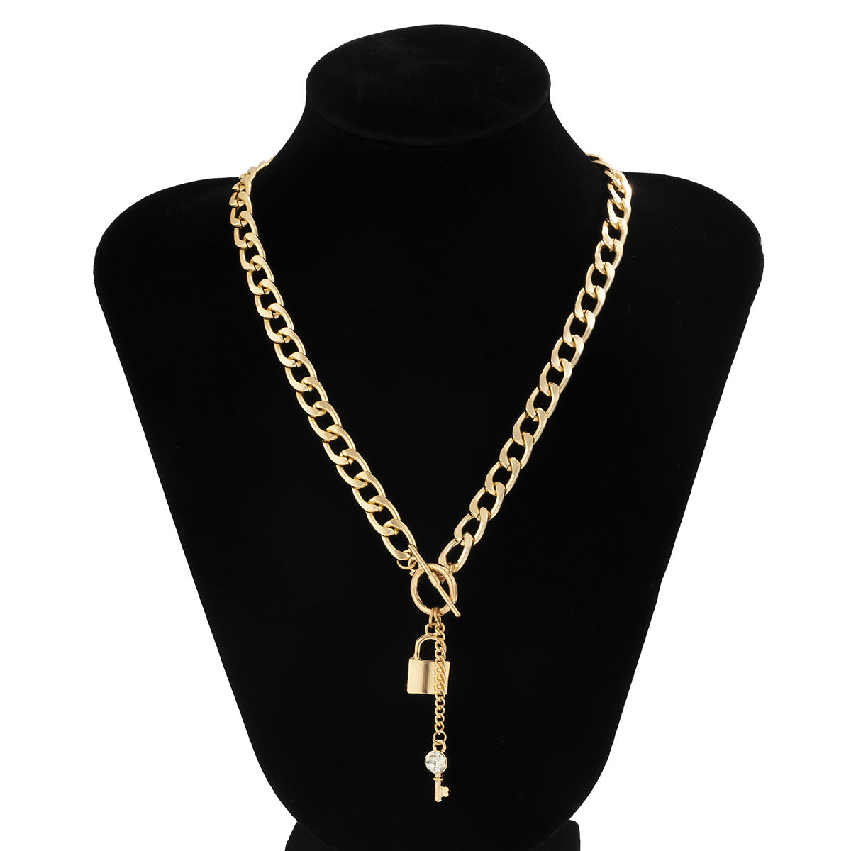 Collana con Ciondolo a Chiave Geometrico Vintage con Strass Micro-Pavé su Catena a Serpente in Lega per Donna