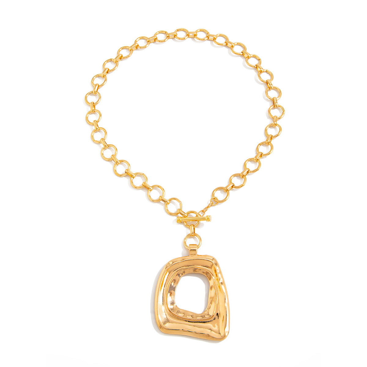 Minimalist Luxury Geometric Square Hollow Alloy Plated Pendant Necklace with OT Clasp for Women