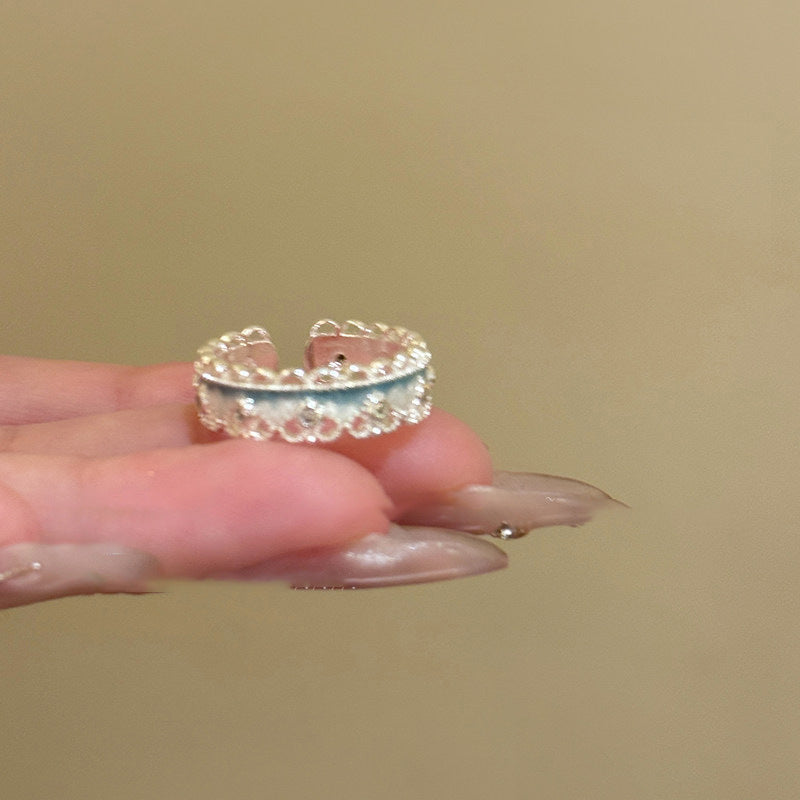 Anello in Rame Incastonato con Smalto Floreale alla Moda per Donna con Fascia Aperta Design Minimalista per l'Uso Quotidiano