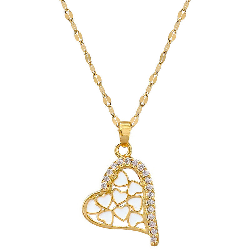 Collana a catenina minimalista da donna placcata in acciaio al titanio a forma di cuore con finitura smaltata, delicata catena per la clavicola