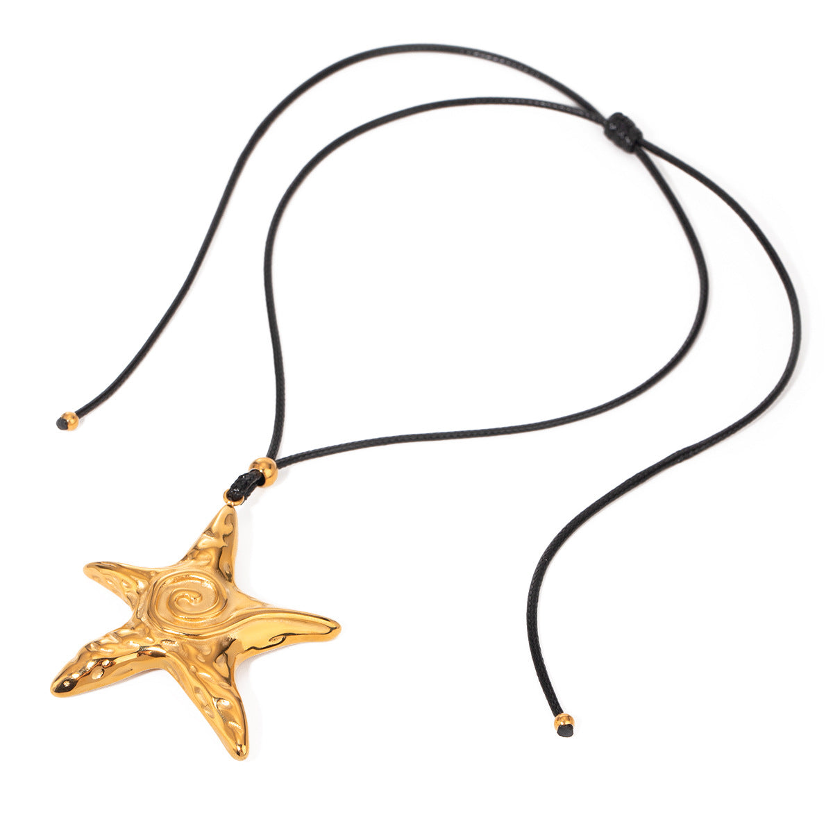 Collana con Ciondolo a Stella in Acciaio Inossidabile Placcato Oro 18 carati Stile Retrò Ins con Cordino in Cera Nera