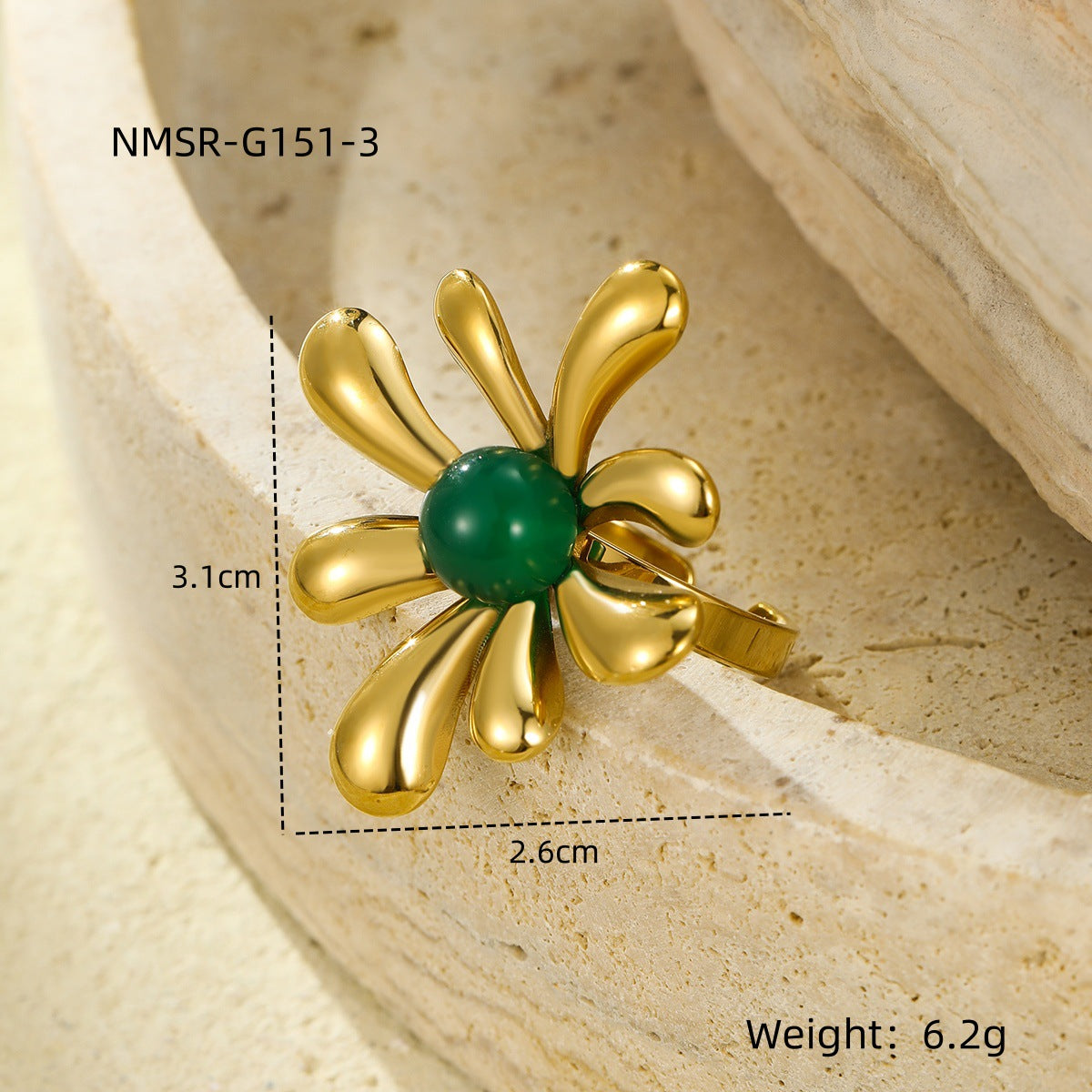Anello aperto da donna in acciaio inossidabile a forma di petalo irregolare, stile lussuoso, con finitura galvanica