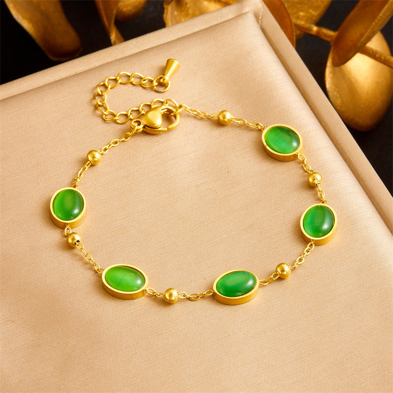 Vintage Elegant Oval Geometric Plated Stainless Steel Necklace Earring Bracelet Set for Women