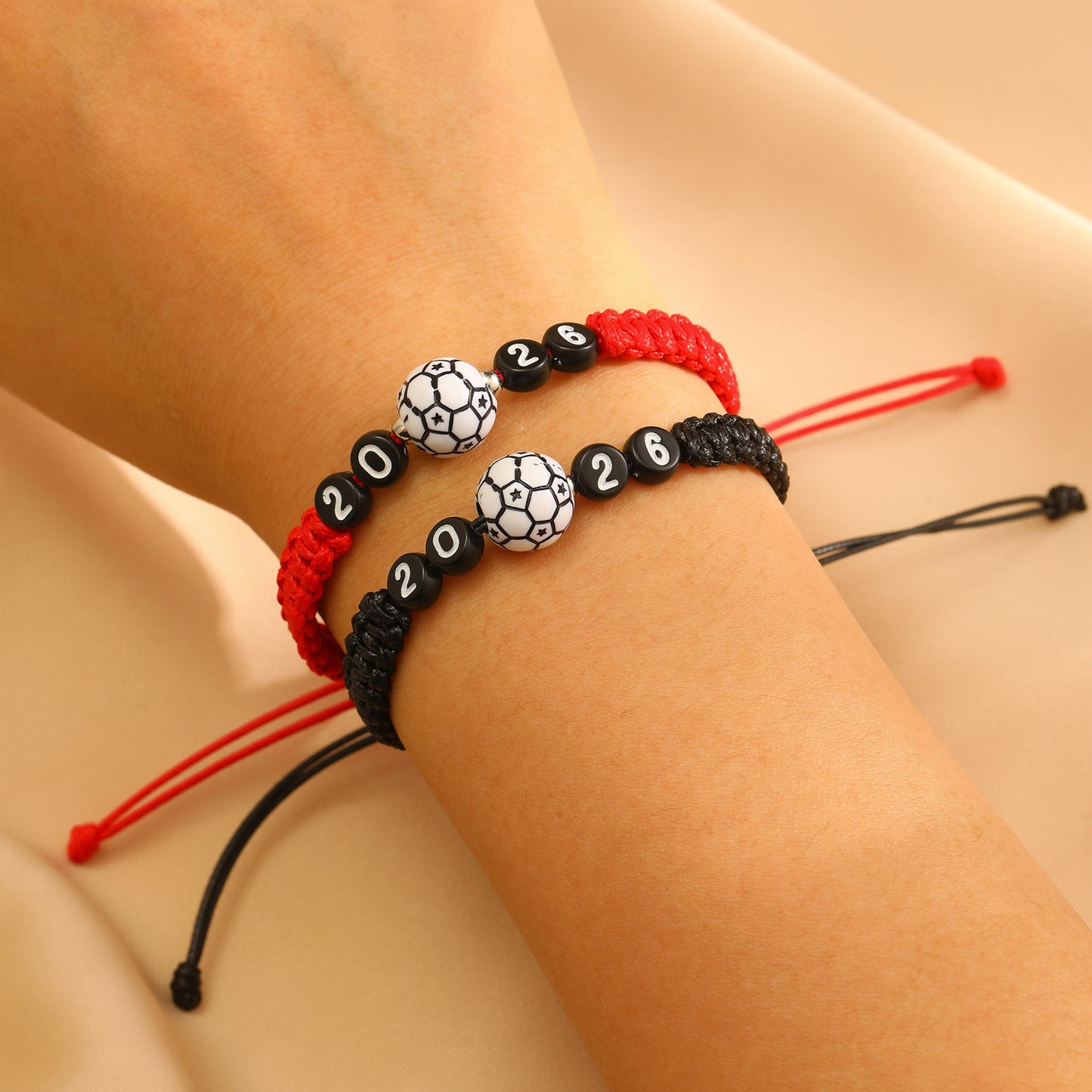 Minimalist Handmade Braided Soccer Bracelet with Resin Beads Unisex Adjustable Commemorative Wristband