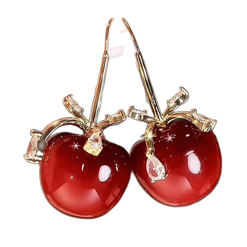 Chic Apple Bow Resin Earrings with Zircon Inlay for Women Lightweight Everyday Fashion Ear Hooks