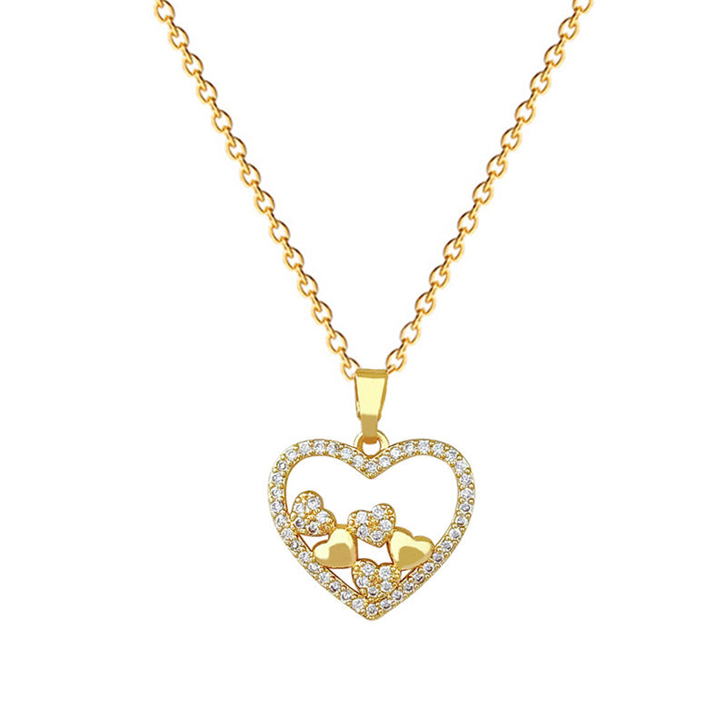 Sweet Minimalist Heart Moon Geometric Rhinestone Titanium Steel Necklace for Unisex