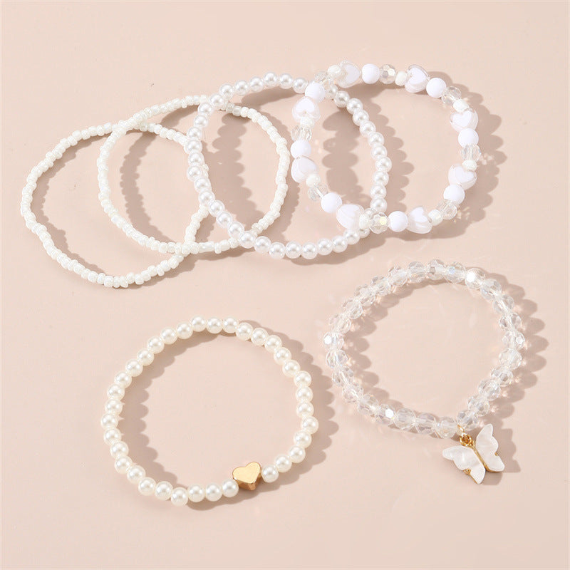 Set di braccialetti per bambini con perle dolci, cuore e farfalla, in stile minimalista