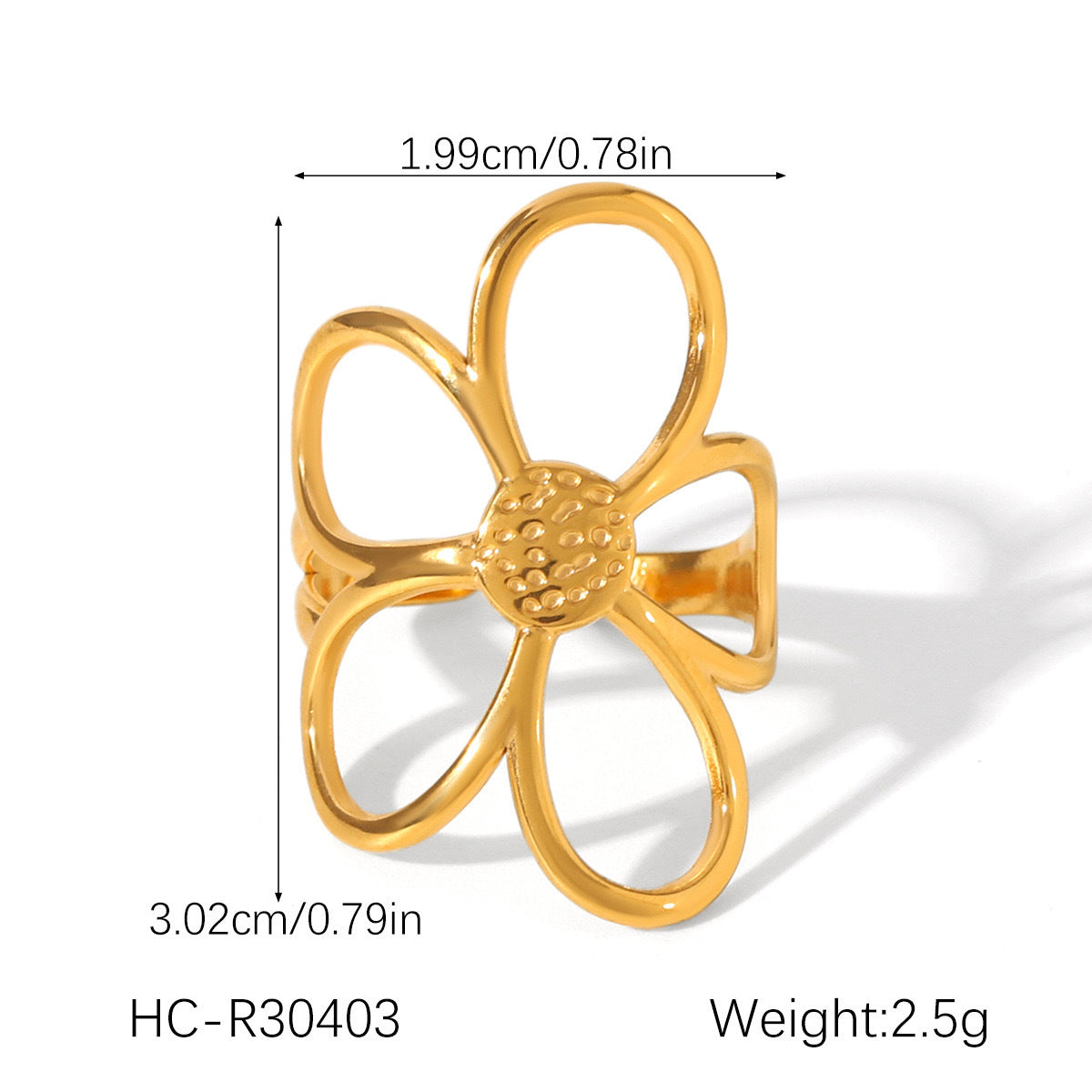 Anillo Abierto Ajustable Floral Minimalista de Acero Inoxidable con Baño de Oro y Plata para Mujer
