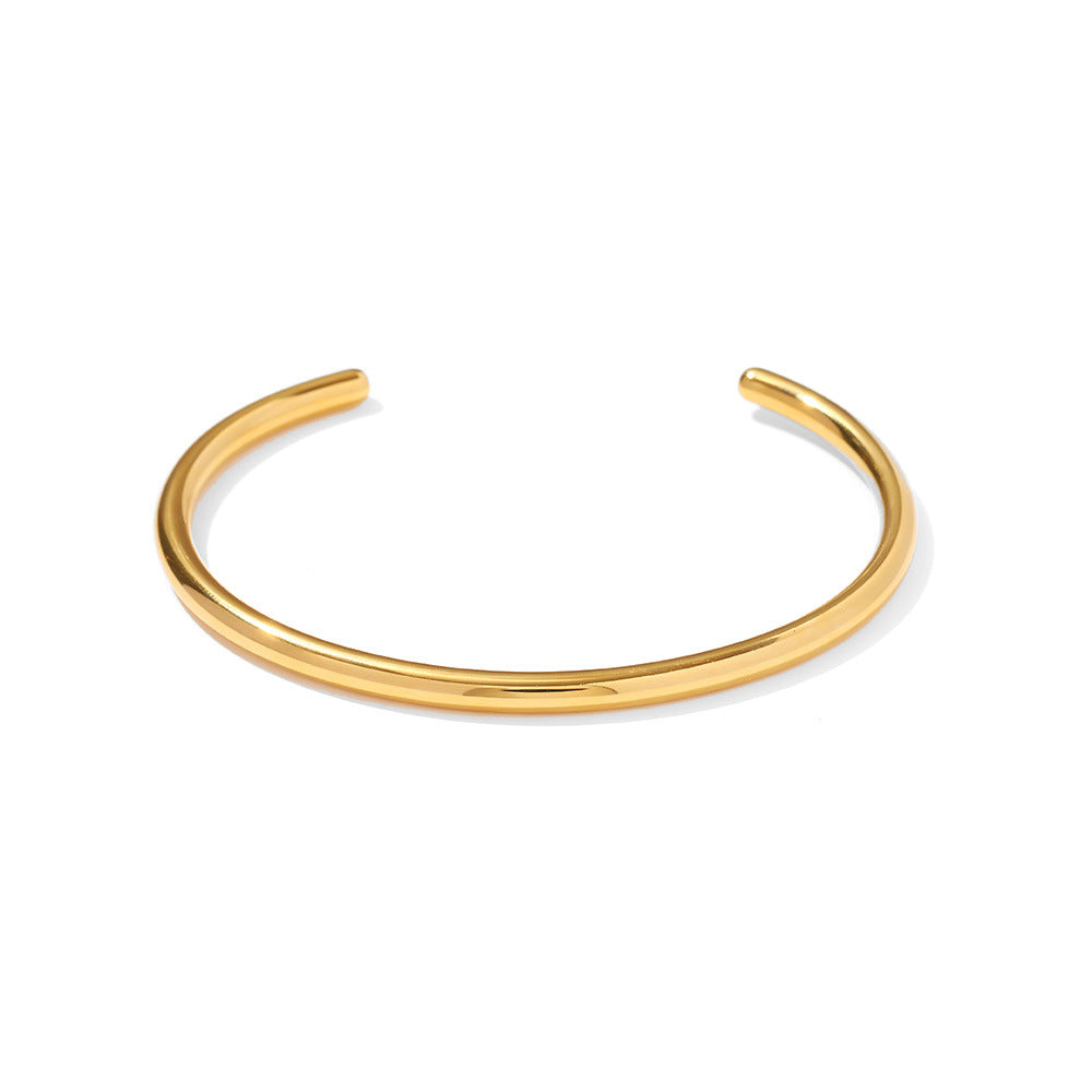 Minimalist Geometric Stainless Steel Bracelet for Women with 18K Gold Plating, Adjustable Open Bangle