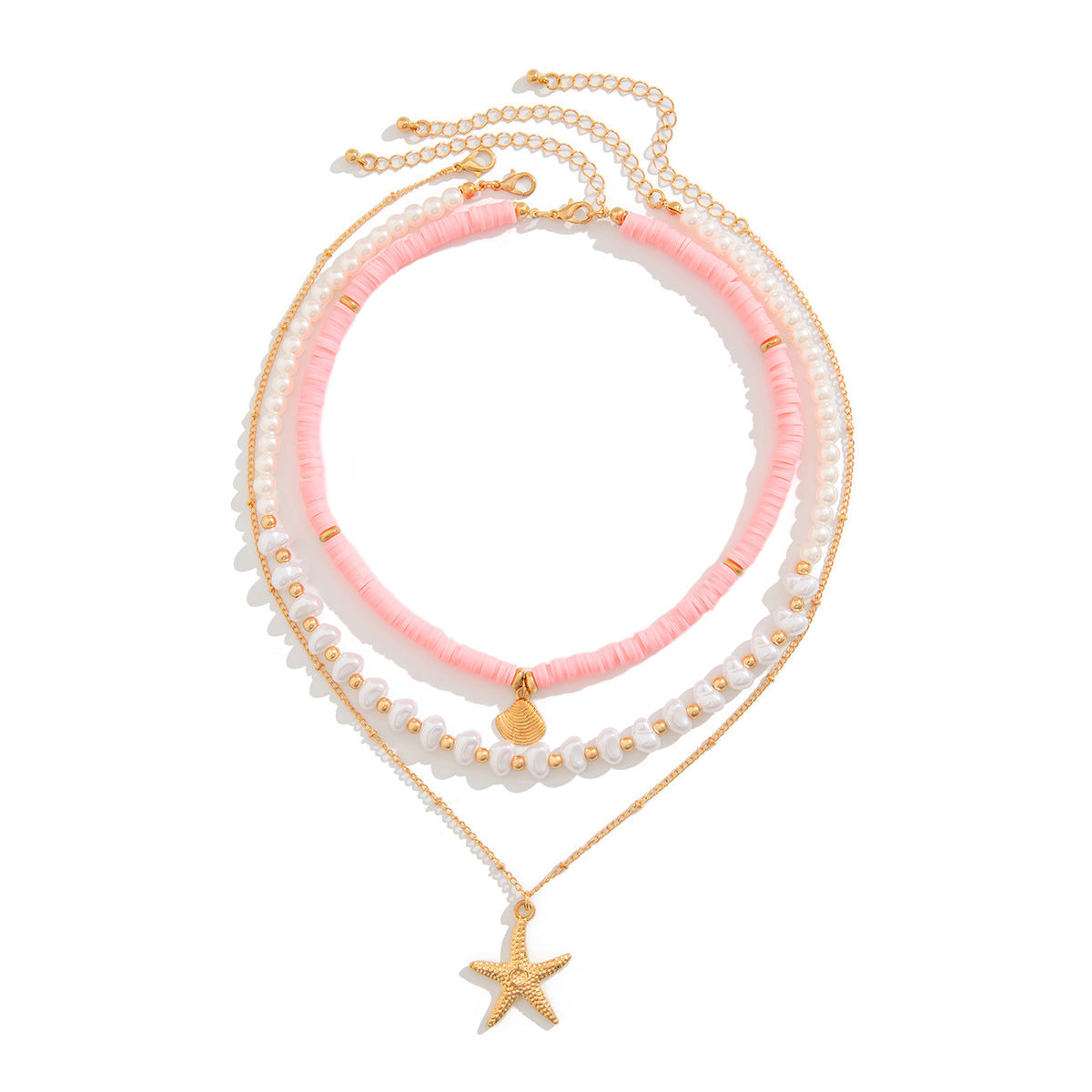 Vintage Bohemian Baroque Starfish Shell Imitation Pearl Resin Alloy Plated Necklace for Women