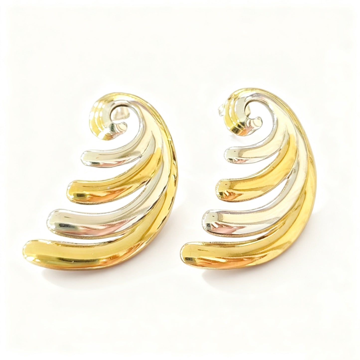 Minimalist Elegant Geometric Round Plated Stainless Steel Earrings Two-Tone Design for Women