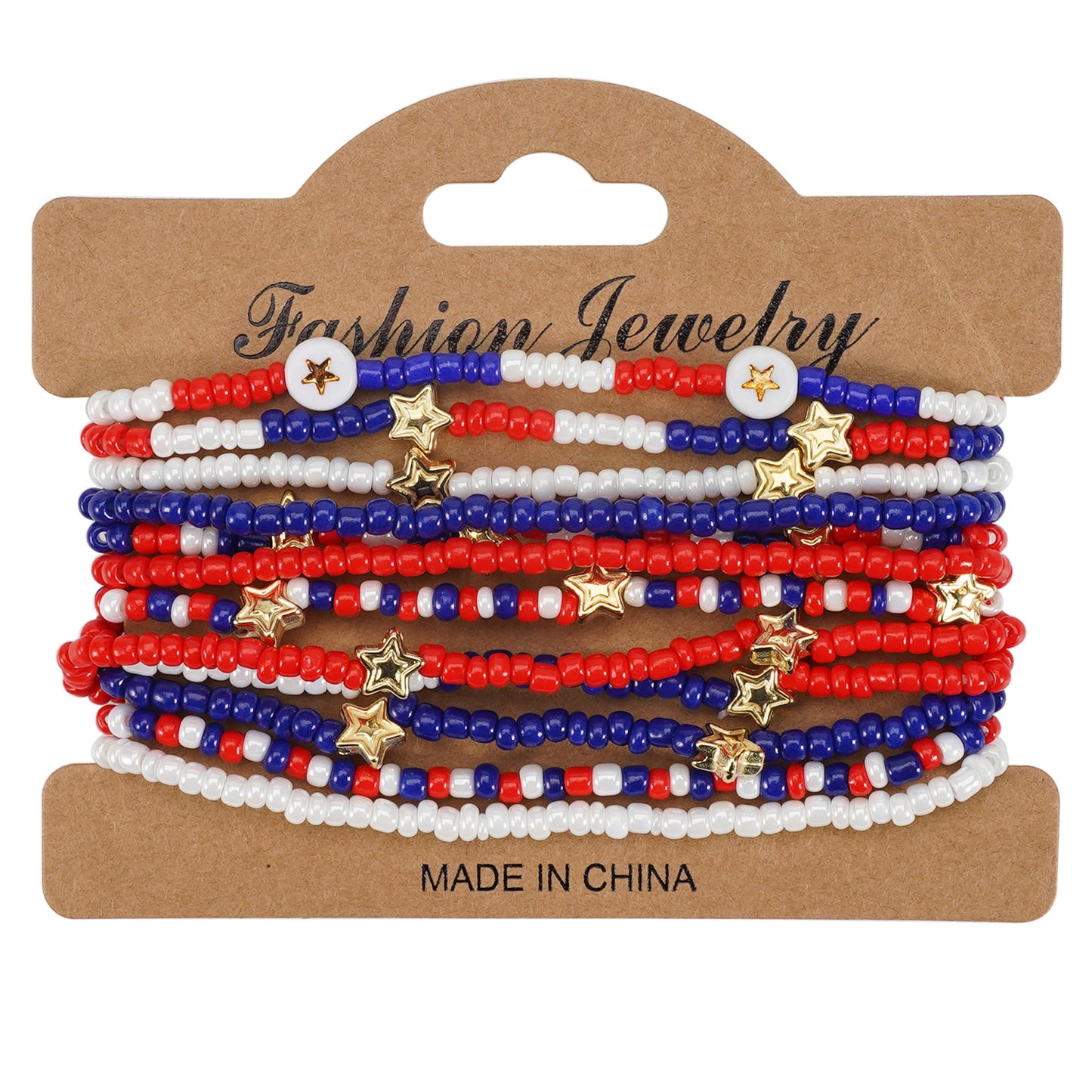 Geometric Resin Beaded Bracelet Red White Blue Patriotic Design Unisex