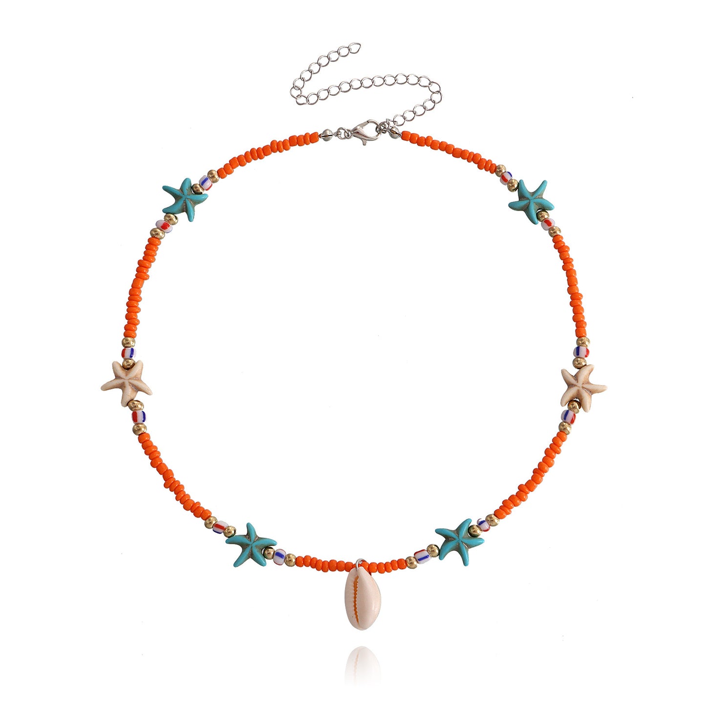 Bohemian Starfish and Seashell Pendant Necklace for Women in Alloy with Plated Finish Geometric Ocean-Inspired Design