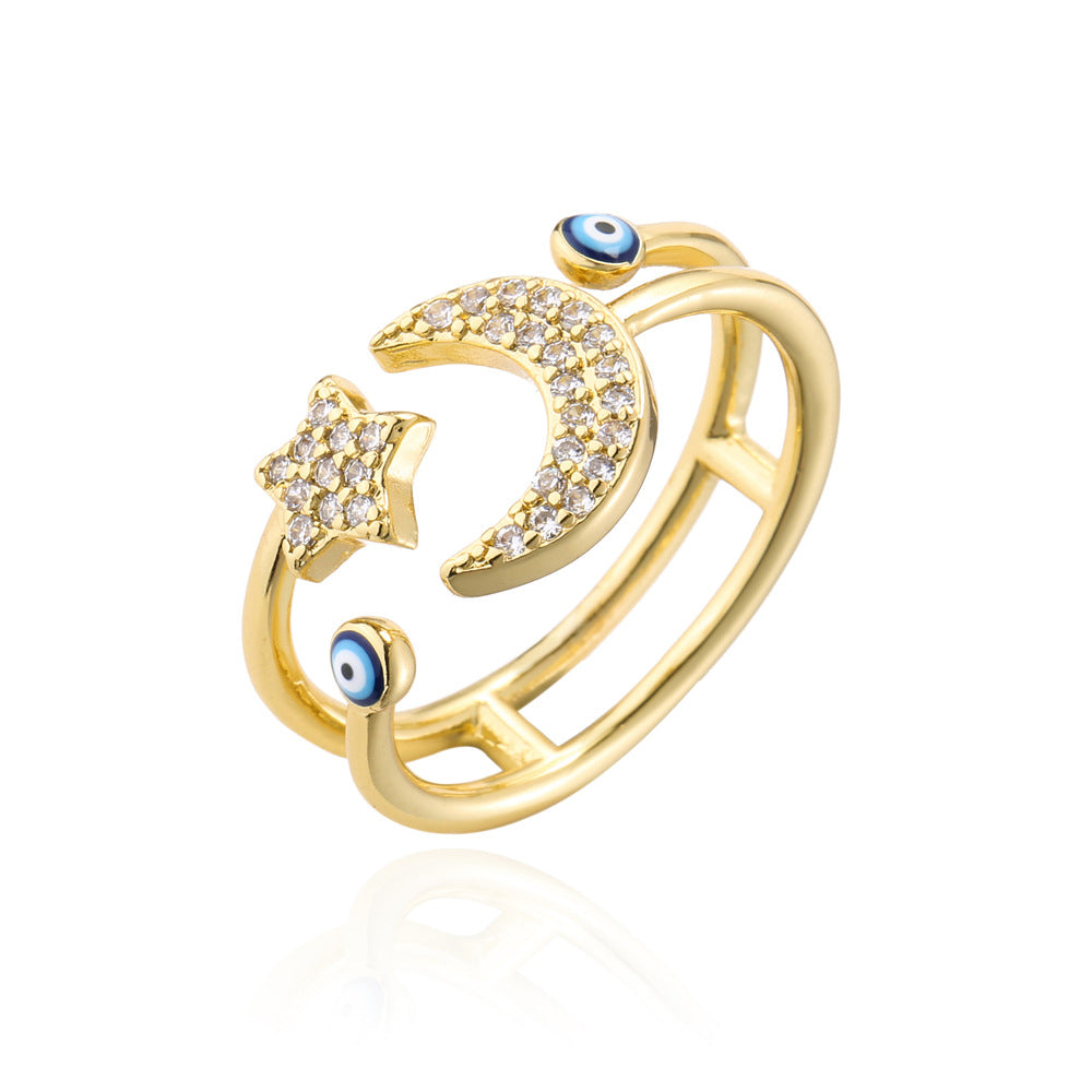 Minimalist Geometric Open Ring with Enamel Evil Eye Design in Copper for Women