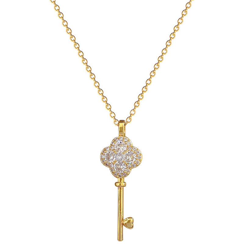 Minimalist Clover Pendant Necklace for Women and Men in Titanium Steel with Rhinestone Inlay on Snake Chain