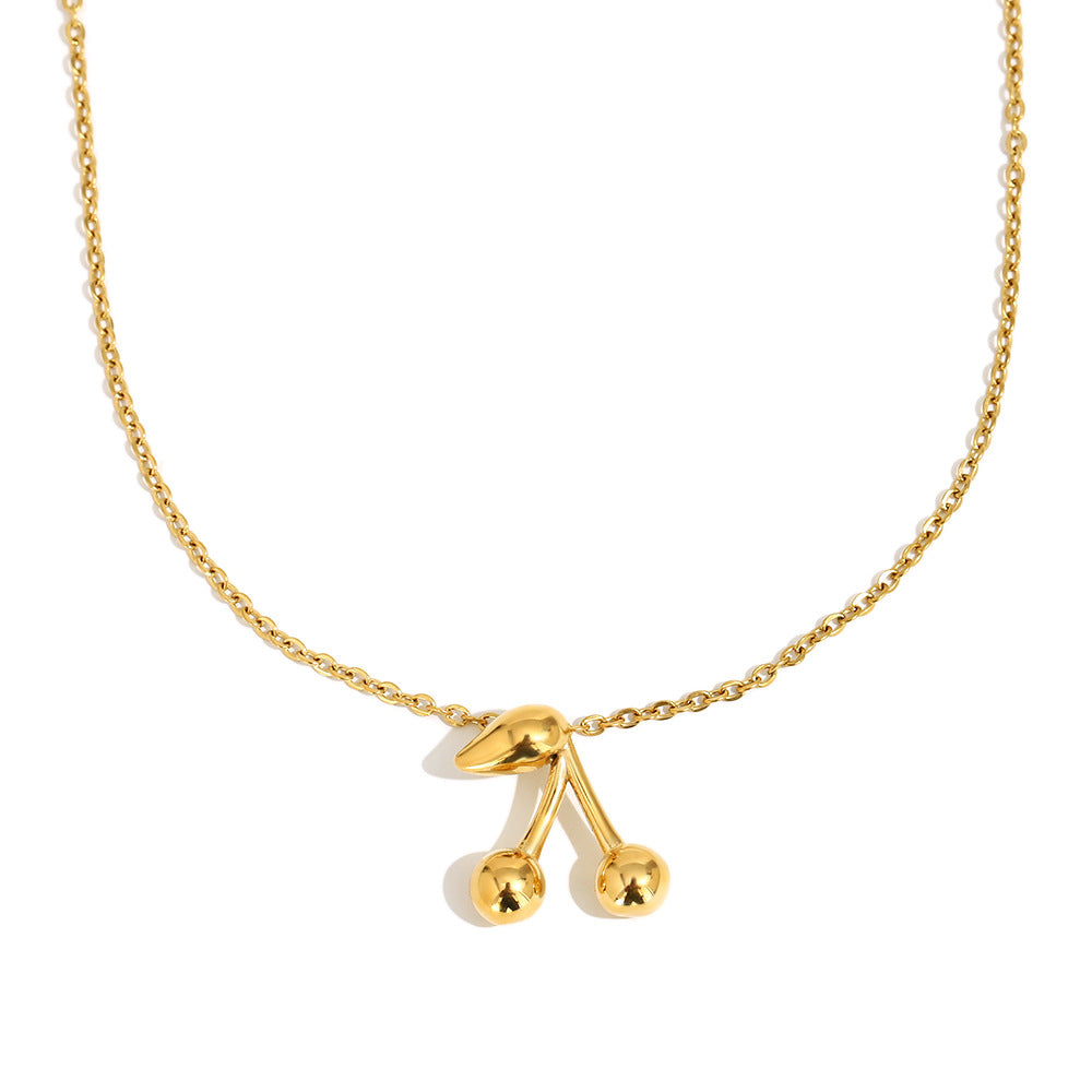 Fashion Cherry Pendant Necklace with Stainless Steel Chain and 18K Gold Plating for Women