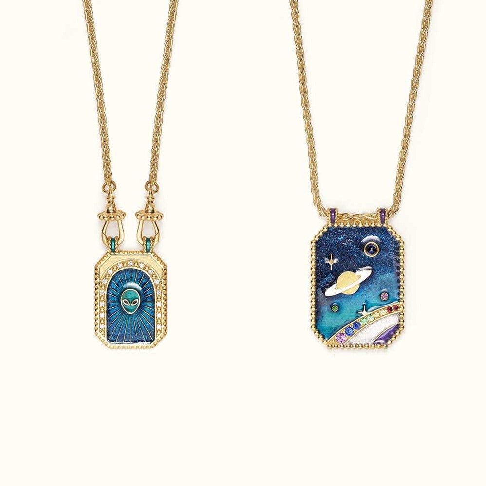 Retro Bohemian Tarot Sun Moon Star Pendant Necklace with Copper Chain and Mixed Gemstone Inlay