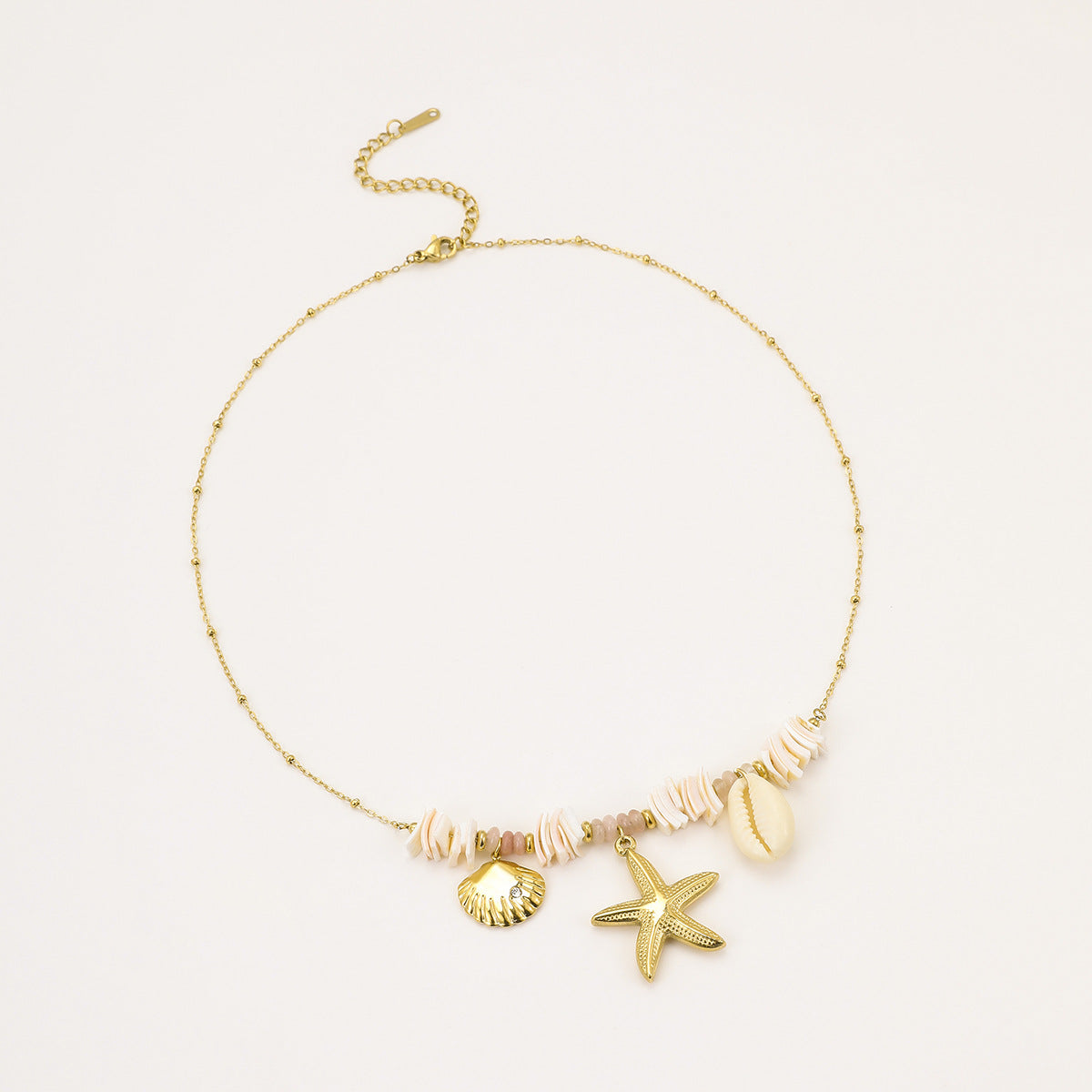 Collar con colgante de estrella de mar y concha geométrica de acero inoxidable chapado en oro de 18 quilates, a la moda, para mujer, ideal para la playa en verano