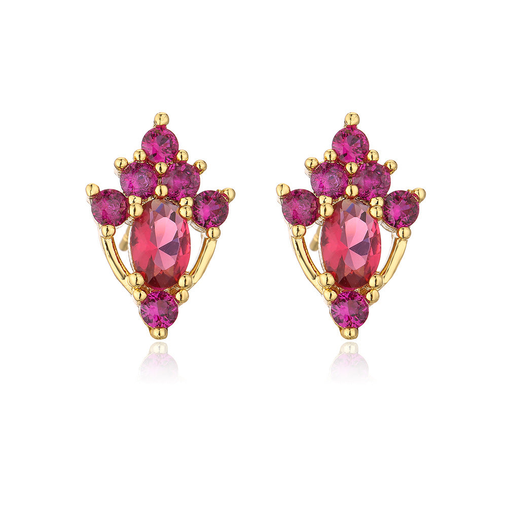 Minimalist Geometric Copper Gold-Plated Stud Earrings for Women with Zircon Accents