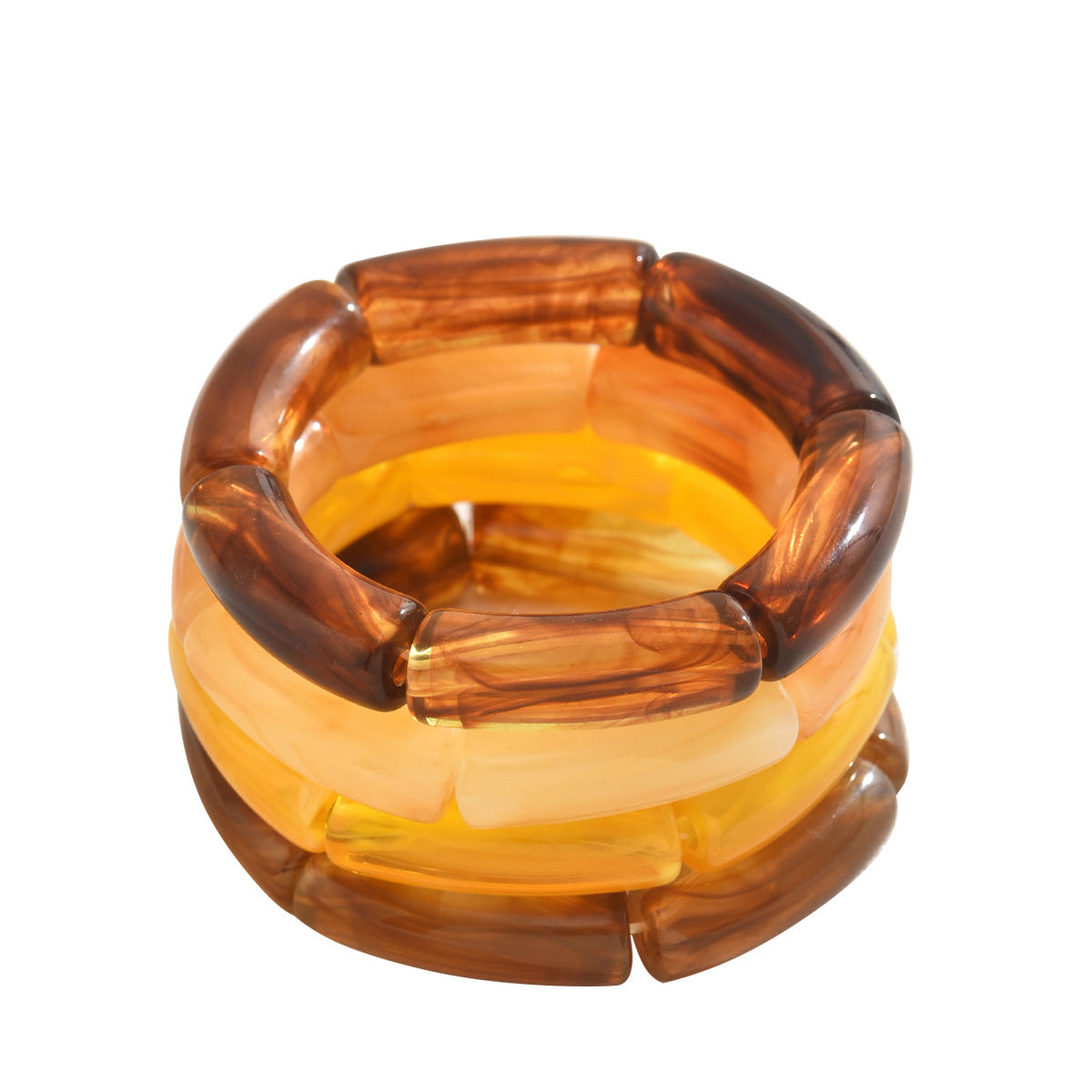 Geometric Fashion Office Lady Resin Acrylic Multi-Layer Bracelet Set with Transparent Beaded Wristband