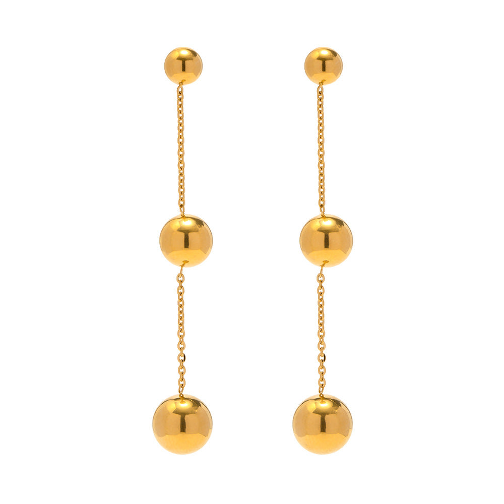 Trendy Geometric 18K Gold Plated Stainless Steel Triple Circle Drop Earrings for Women
