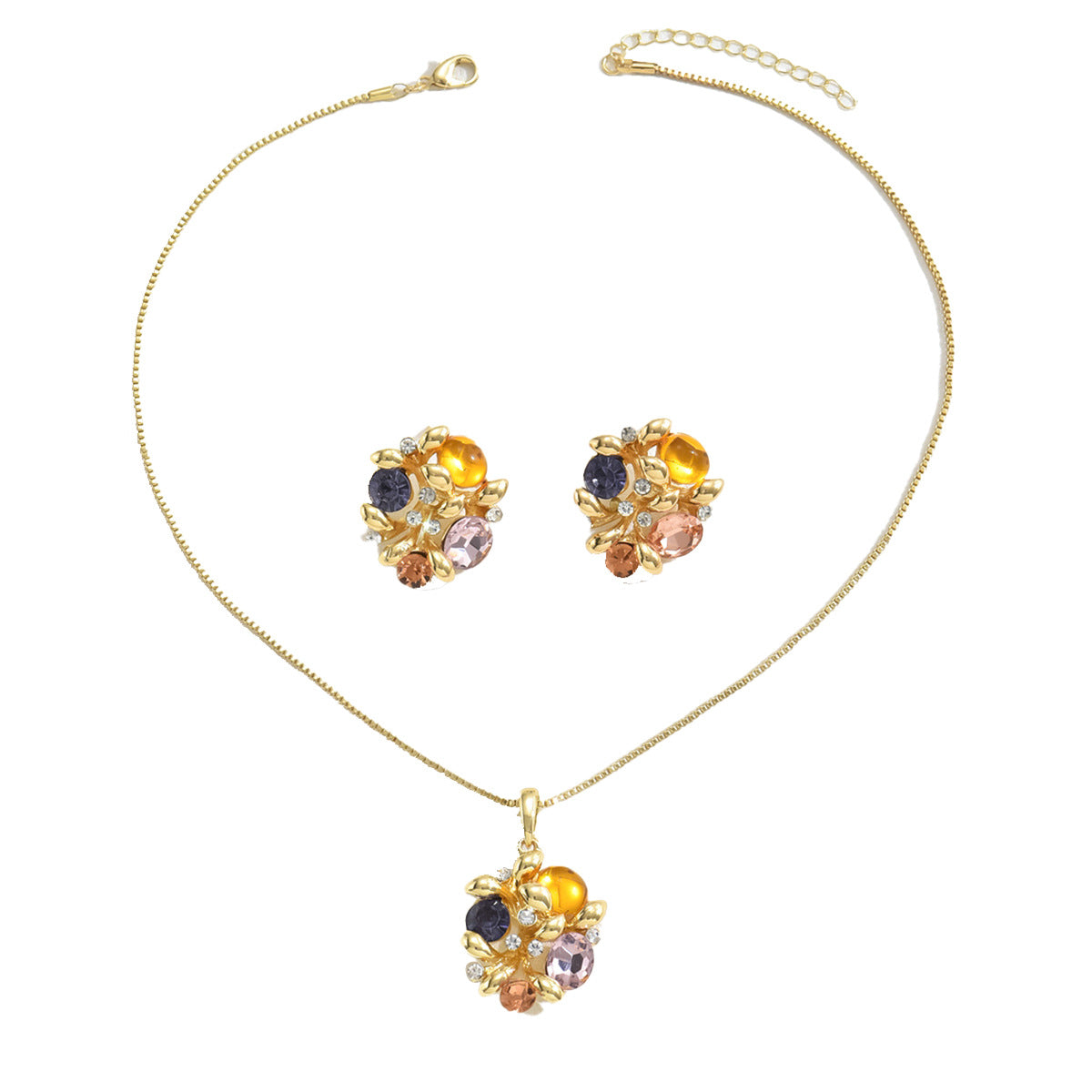 Juego de collar con colgante geométrico minimalista con incrustaciones de diamantes de imitación para mujer, cadena de cobre y pendientes de aro irregulares a juego