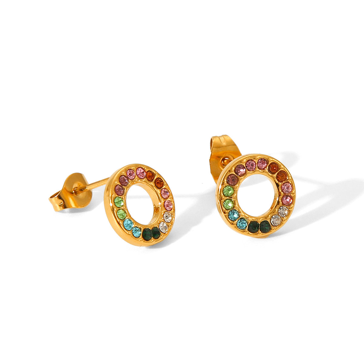 Luxury 18K Gold Plated Geometric Round Stainless Steel Stud Earrings for Women