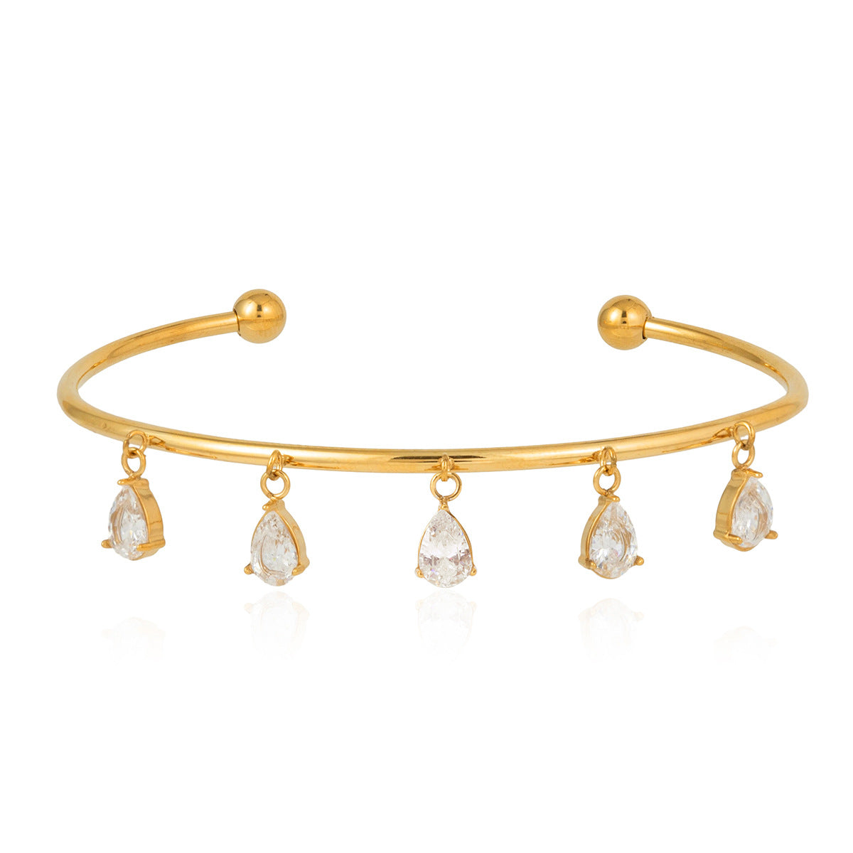 18K Gold Plated Stainless Steel Teardrop Cubic Zirconia Tassel Bracelet