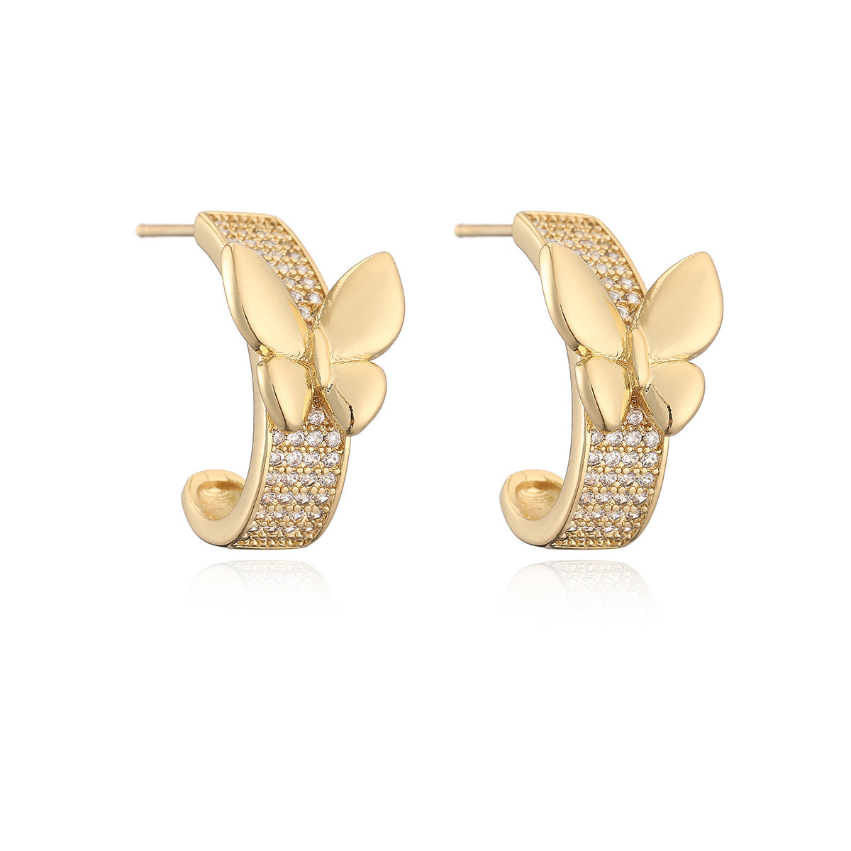 Minimalist Luxury Geometric Butterfly Brass Gold Plated Cubic Zirconia Stud Earrings for Women
