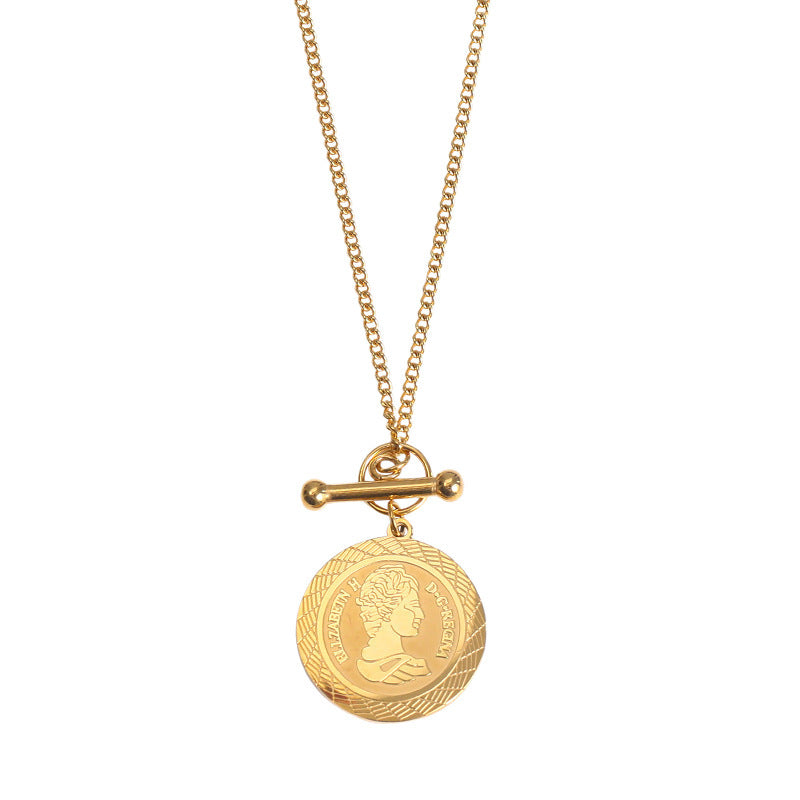 Vintage Luxury Round Queen Portrait Plated Stainless Steel Necklace for Unisex