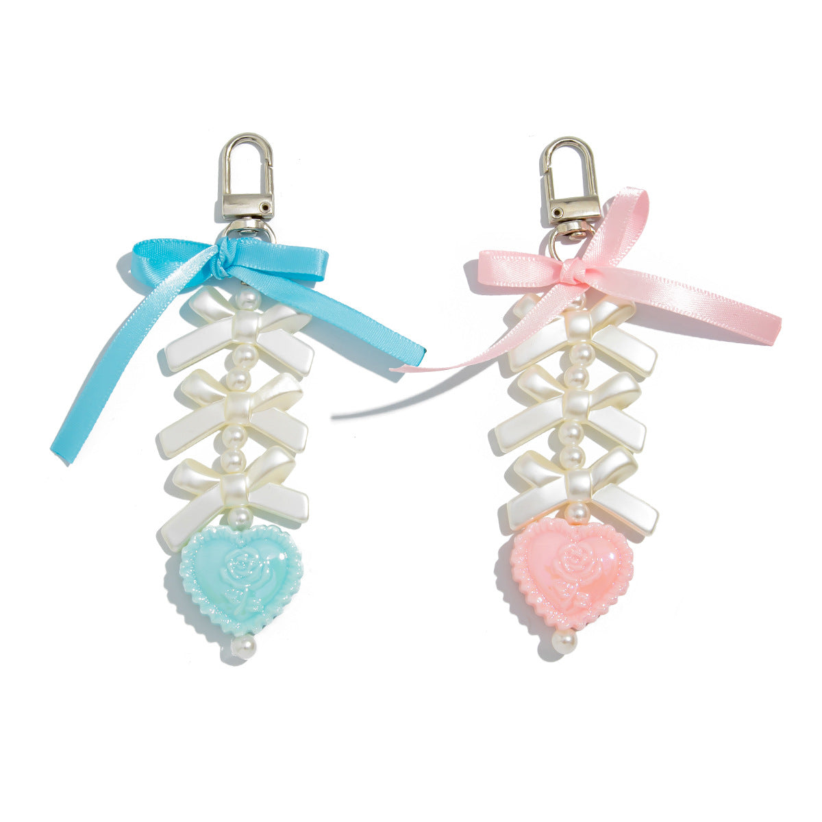 Sweet Heart Bow Pearl Alloy Keychain Charm