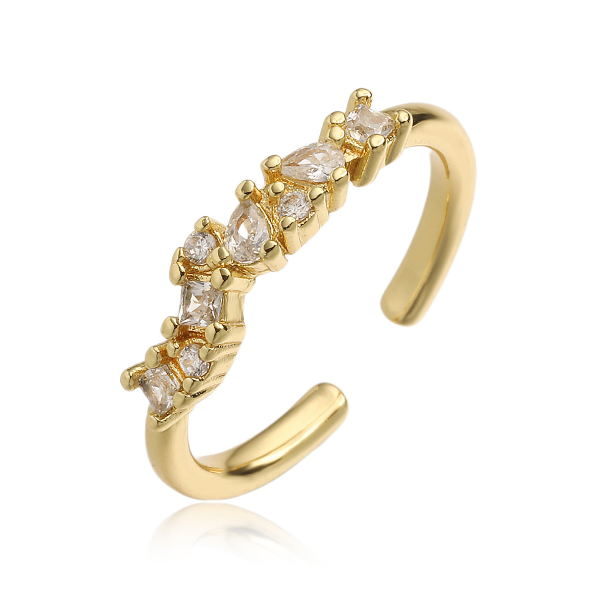 Minimalist Elegant 18K Gold Plated Brass Geometric Cubic Zirconia Open Ring for Women