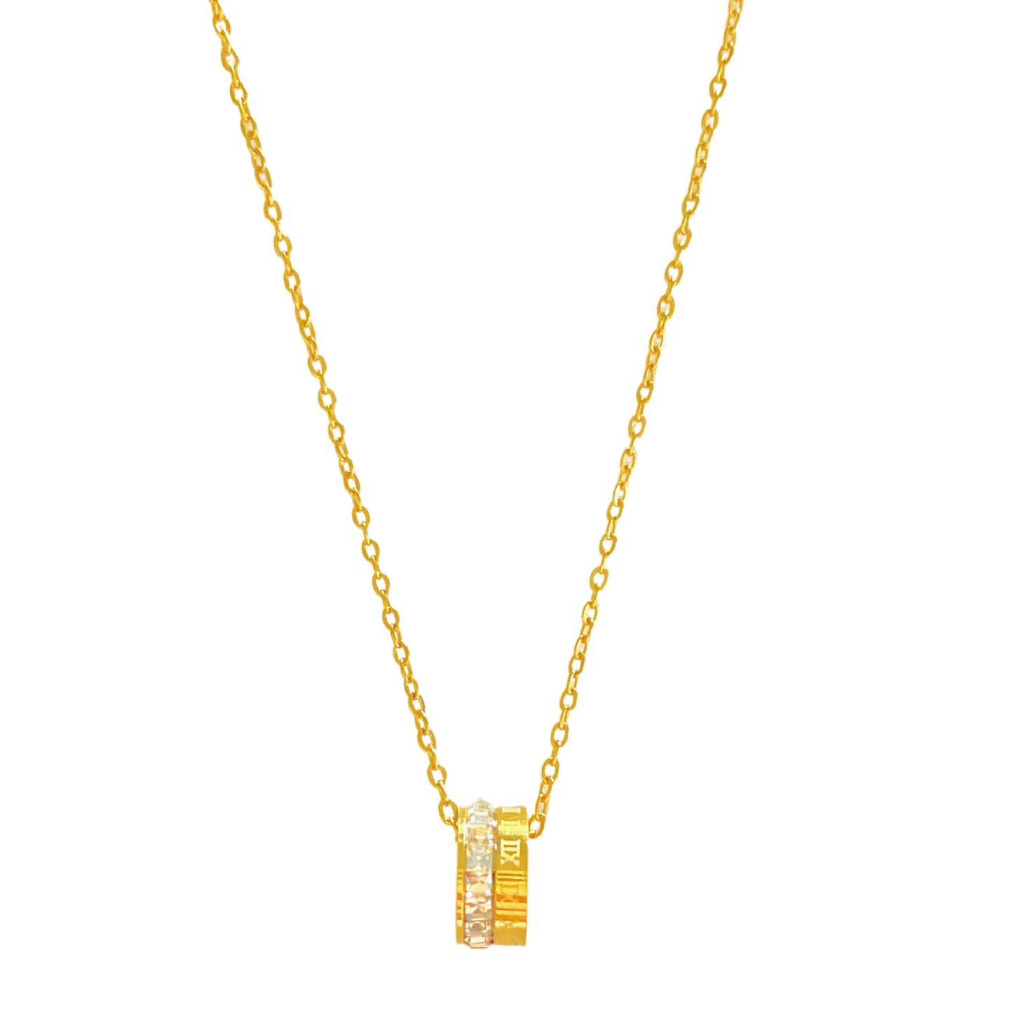 Minimalist Geometric Titanium Steel PVD Plated Rhinestone Pendant Necklace for Unisex