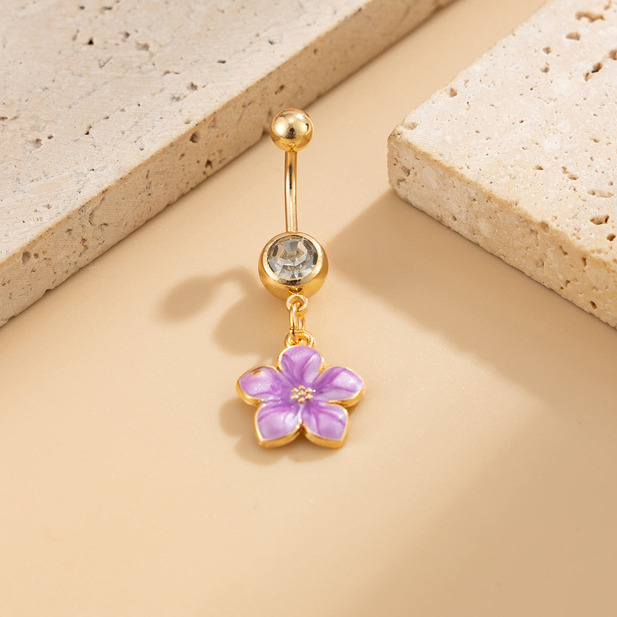Sweet Floral Rhinestone Inlay Drip Oil Plated Stainless Steel Belly Button Ring