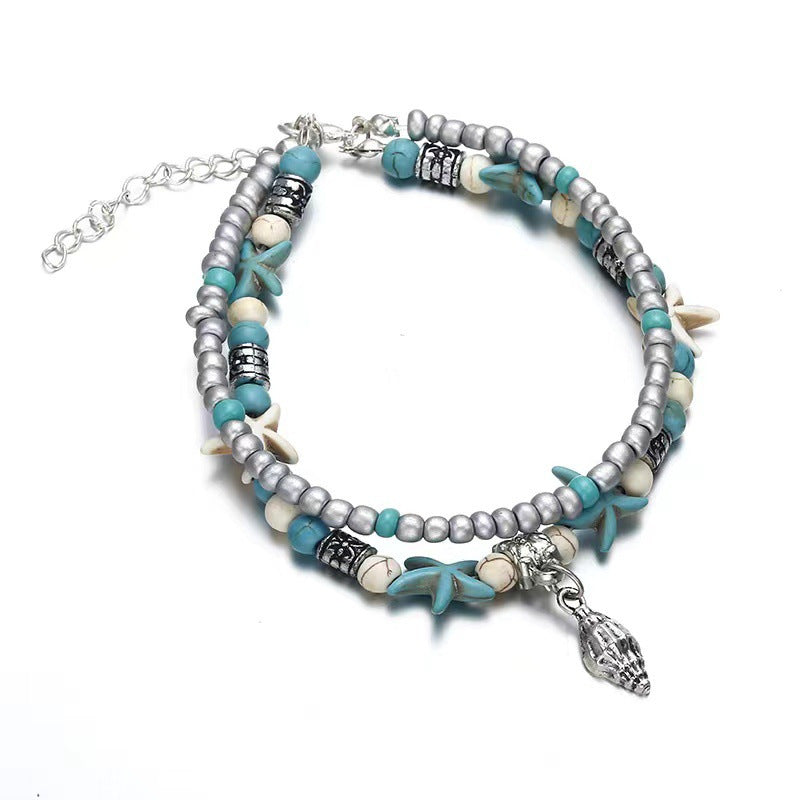 Vintage Alloy Starfish Turtle Anklet Set