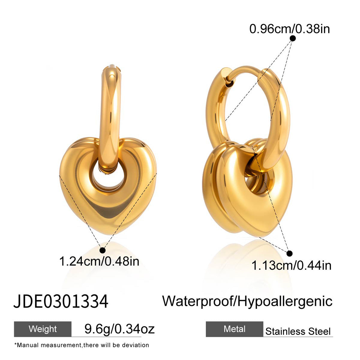 Elegant Heart Plated Stainless Steel Earrings for Women