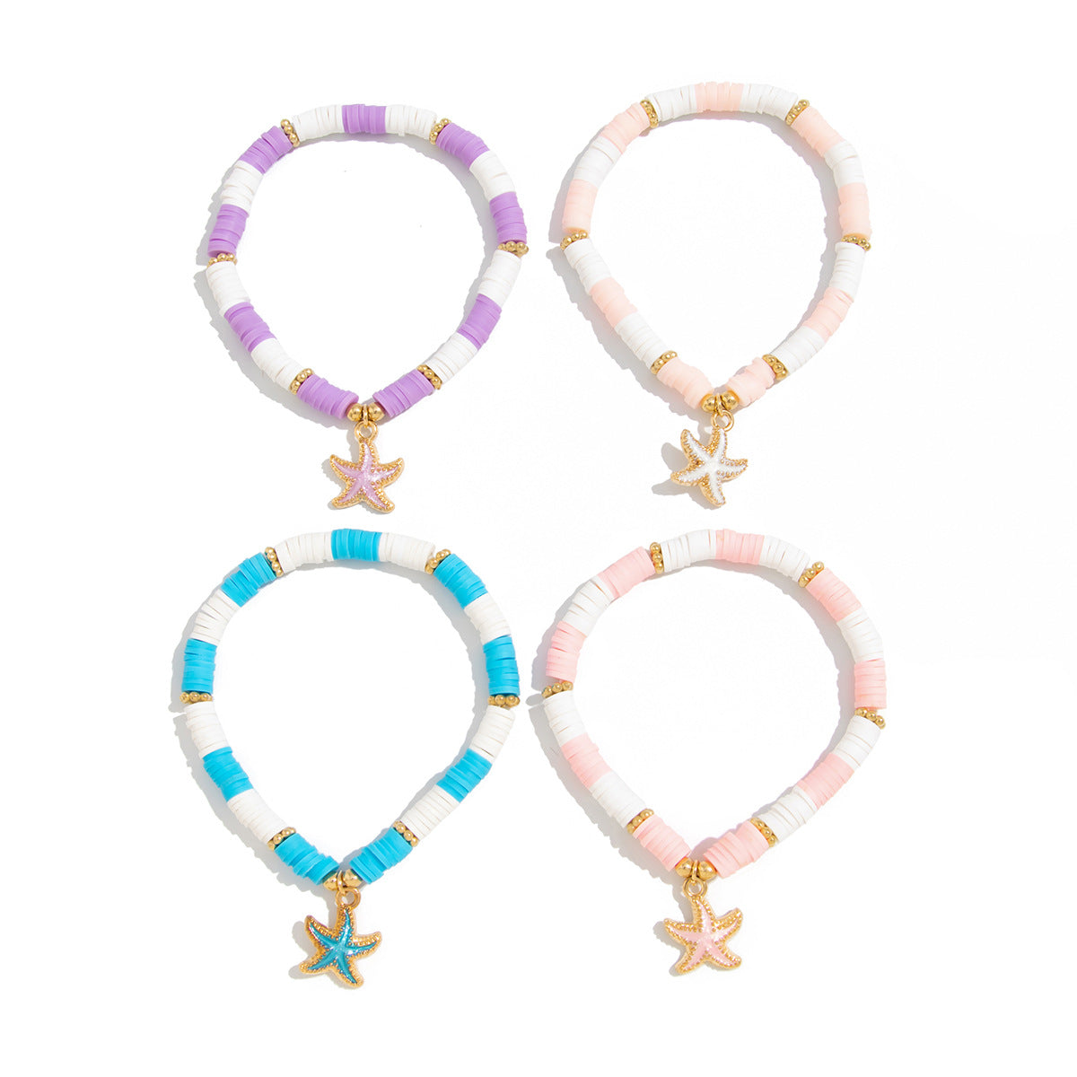Bracciale da donna bohémien in argilla polimerica a forma di stella e smalto in lega con motivo a stella marina