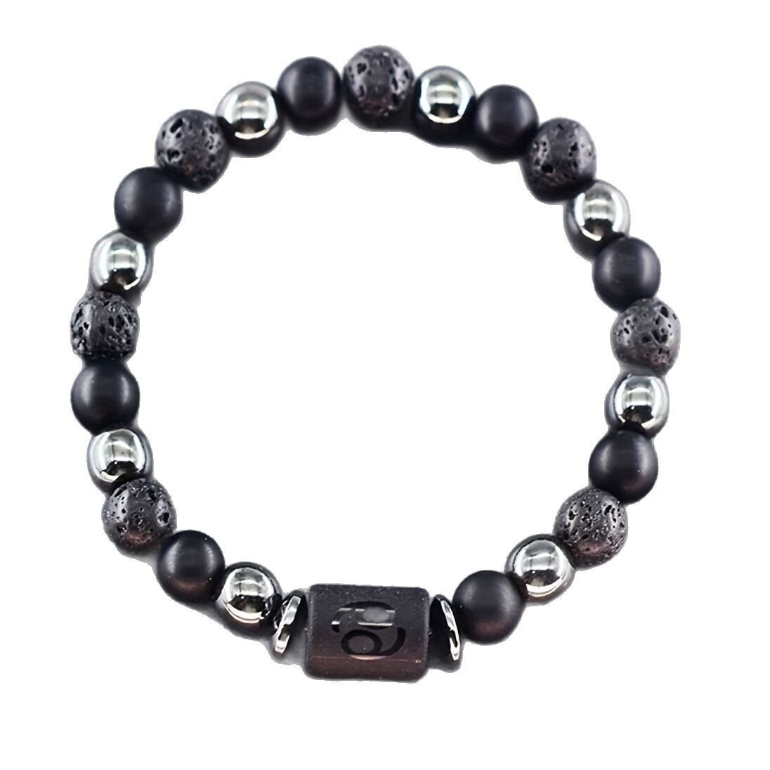 Matte Obsidian Hematite Volcanic Stone Zodiac Beaded Bracelet Unisex Elastic Stretch Bangle