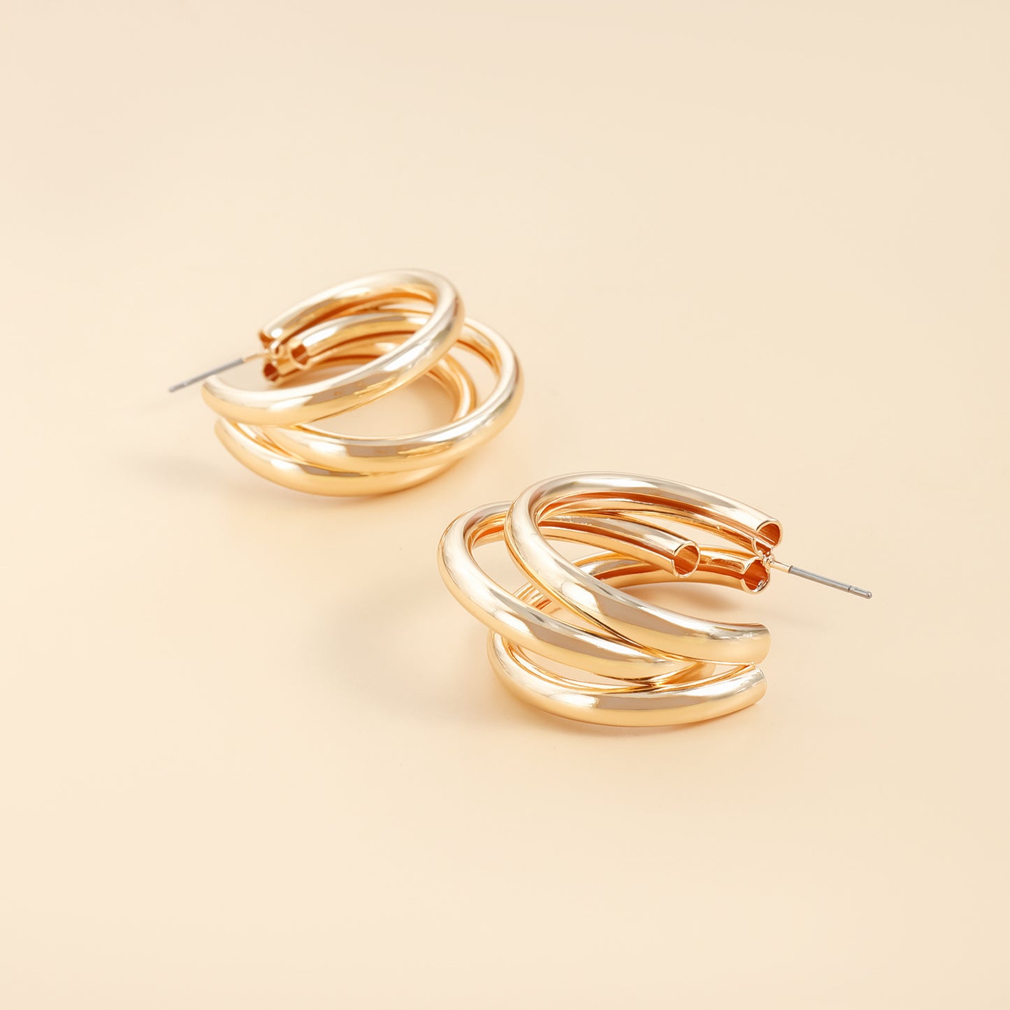 Minimalist Geometric C-Shaped Layered Small Stud Earrings in Zinc Alloy with Electroplated Finish for Women