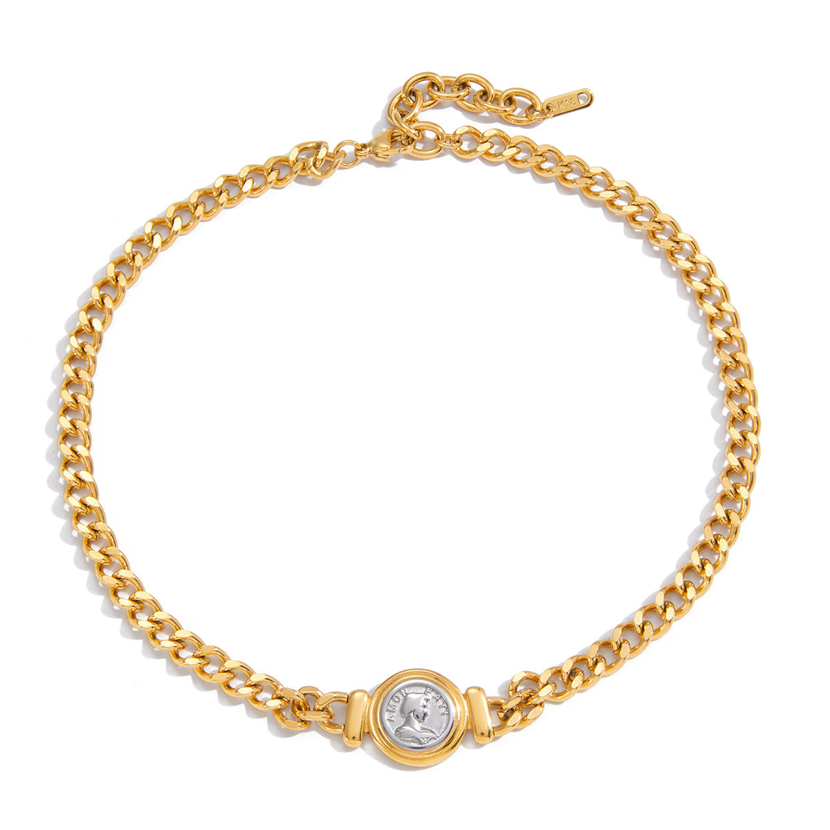Collana con Ciondolo Geometrico Vintage Moneta Placcata Oro 18K in Acciaio al Titanio Gioielli Moda Donna