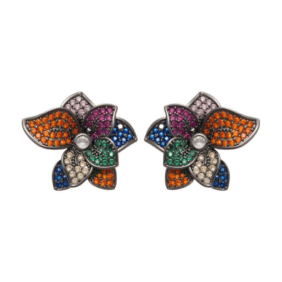 Pendientes florales vintage con incrustaciones de circonita en latón y acero inoxidable para mujer