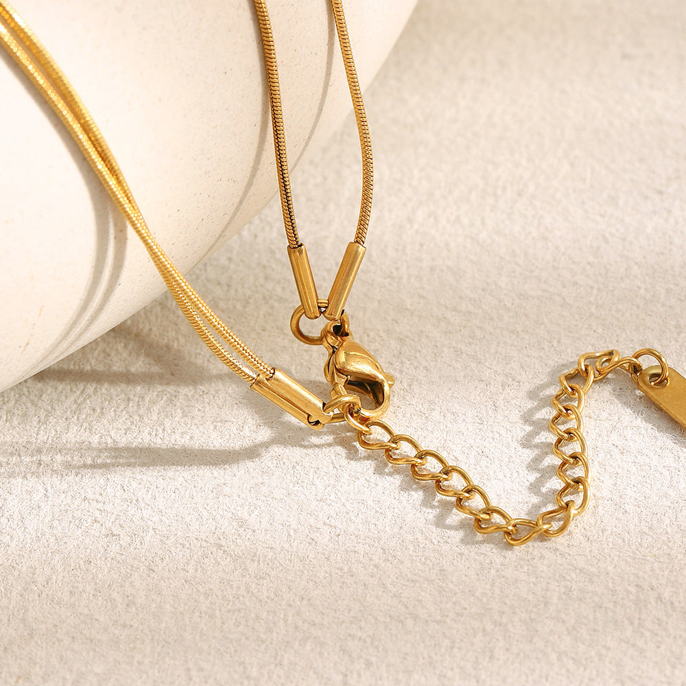 Chic Geometric Stainless Steel Plated 18K Gold Double Layer Necklace for Women