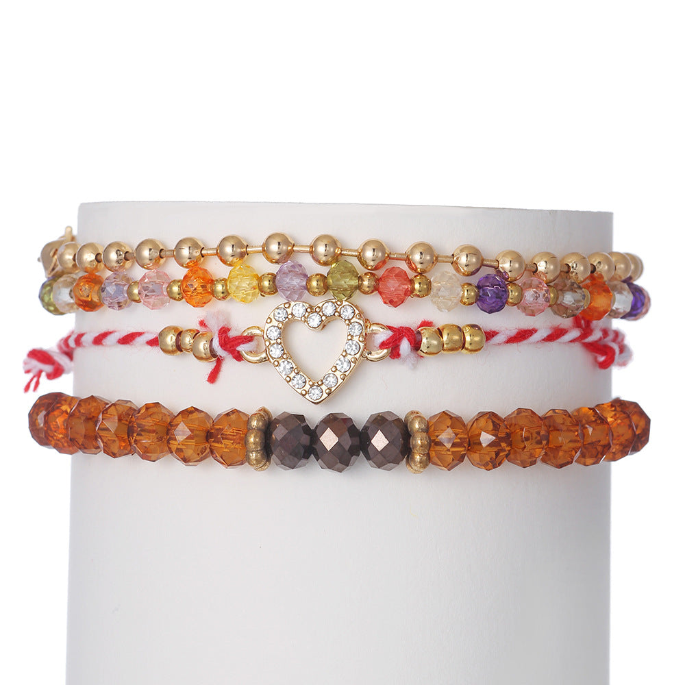 Bohemian Handmade Geometric Round Glass Bead Alloy Bracelet for Women