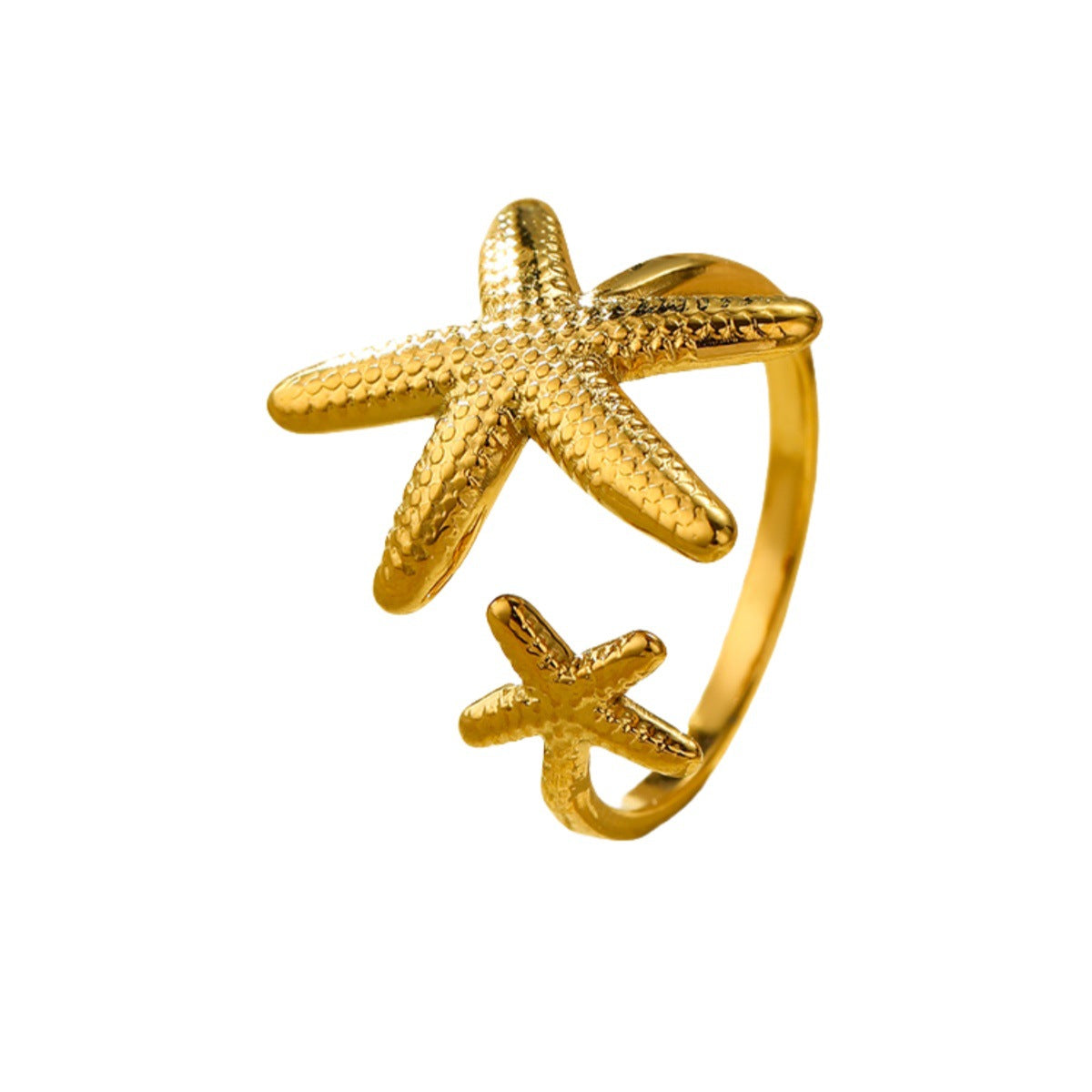 Anillo de Acero Inoxidable con Forma de Estrella de Mar de Moda con Acabado Chapado para Mujer, Tema Marino de Vacaciones en la Playa, Banda Ajustable