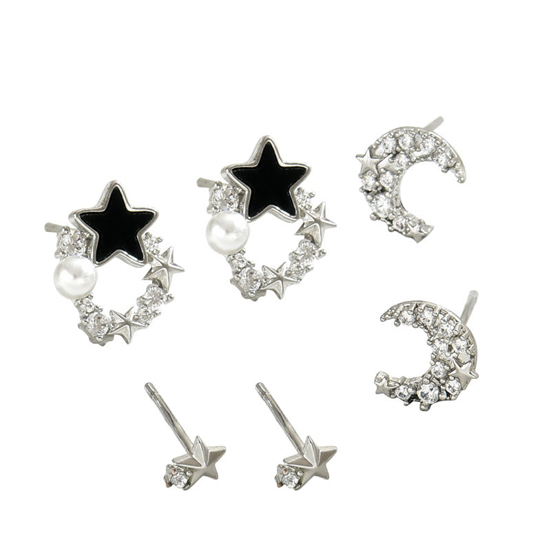 Pendientes minimalistas geométricos en forma de estrella de cobre con incrustaciones de circonitas para mujer, estilo fresco y dulce